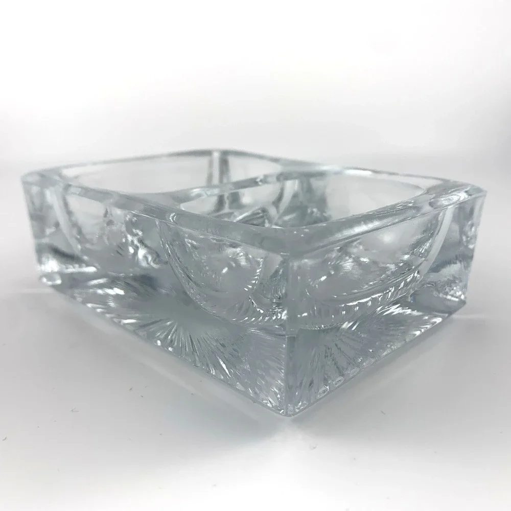 Antique Double Open Salt Cellar Starburst Pattern Heavy Pressed Glass‎ Vintage